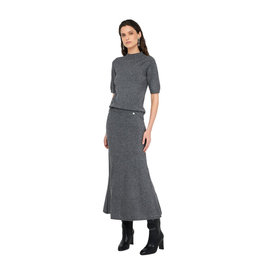 Maglia Donna con micro-paillettes Grigio modella intera frontale