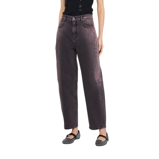 Jeans Donna modello boyfriend lavaggio stonewash modella frontale