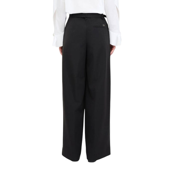 Pantaloni Donna a palazzo con cintura Nero modella retro