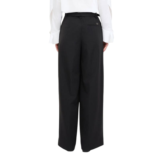 Pantaloni Donna a palazzo con cintura Nero modella retro