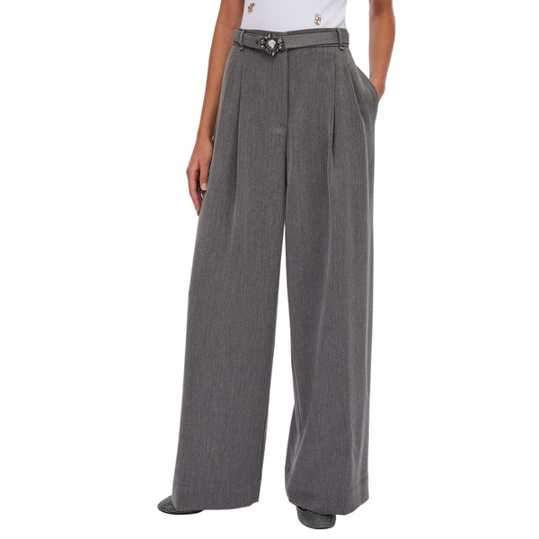 Pantaloni Donna a palazzo con cintura Grigio modella frontale