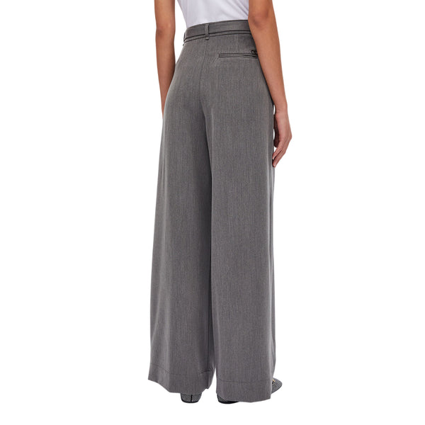 Pantaloni Donna a palazzo con cintura Grigio modella retro