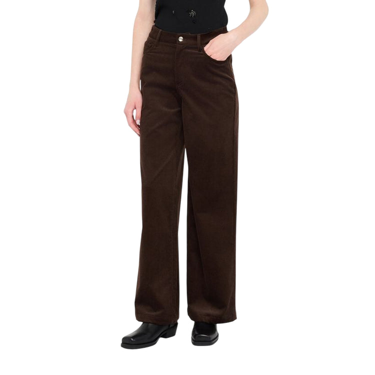 Pantaloni Donna in velluto a coste marrone modella frontale