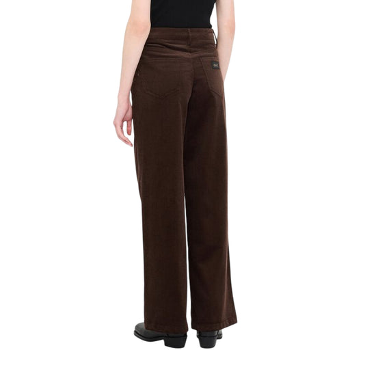 Pantaloni Donna in velluto a coste marrone modella retro