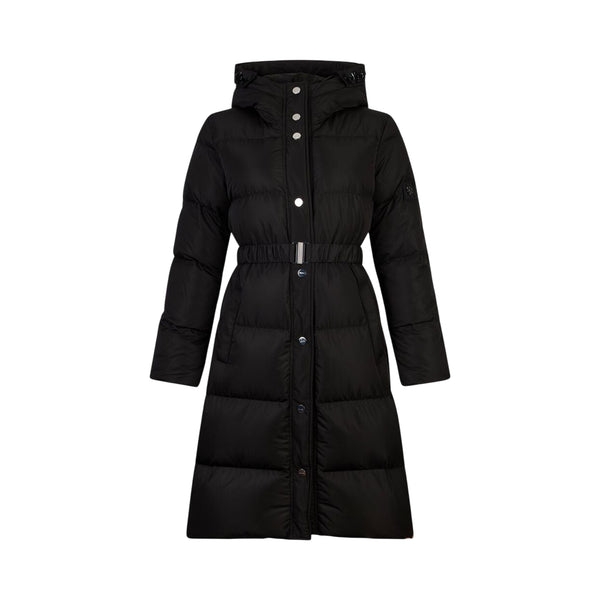 Piumino Lungo Donna con cintura in vita Nero