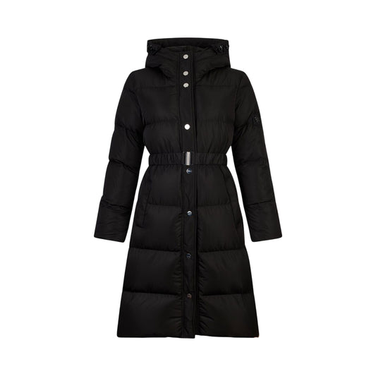 Piumino Lungo Donna con cintura in vita Nero