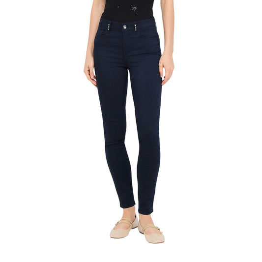 Pantaloni Donna Skinny Blu navy con pietre modella frontale
