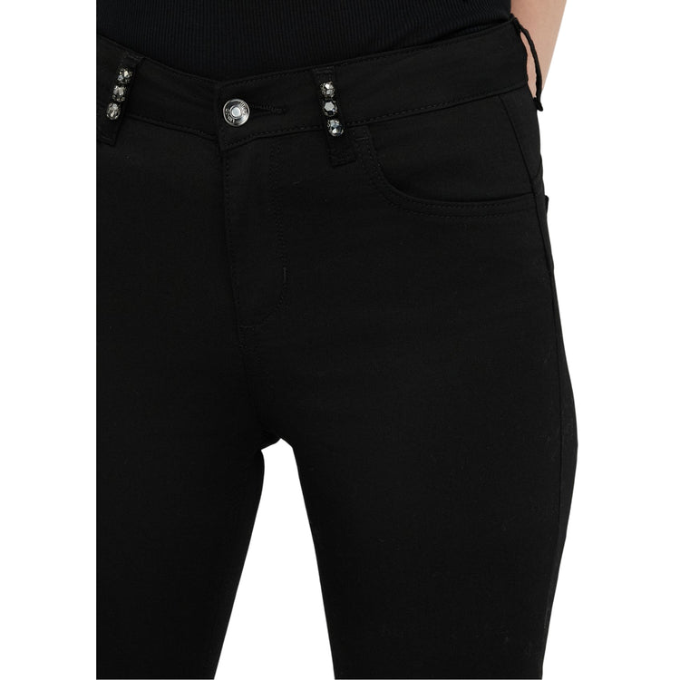Pantaloni Donna Skinny Nero con pietre dettaglio