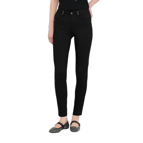Pantaloni Donna Skinny Nero con pietre modella frontale
