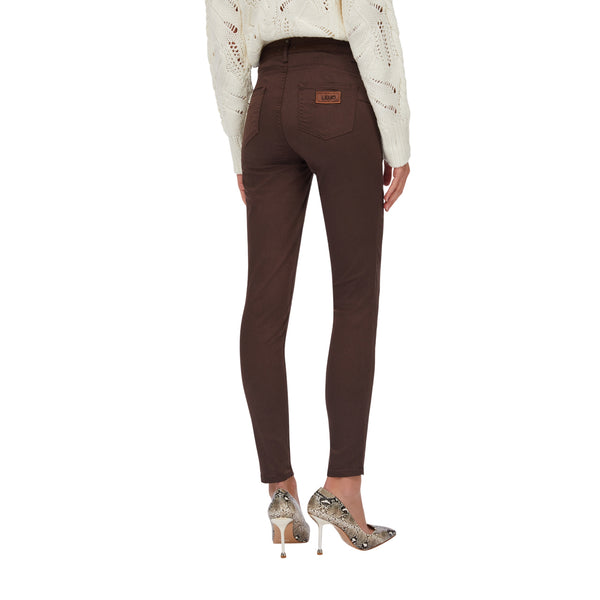 Pantaloni Donna Skinny Marrone con pietre modella retro
