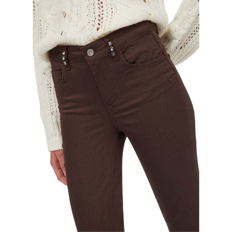 Pantaloni Donna Skinny Marrone con pietre dettaglio