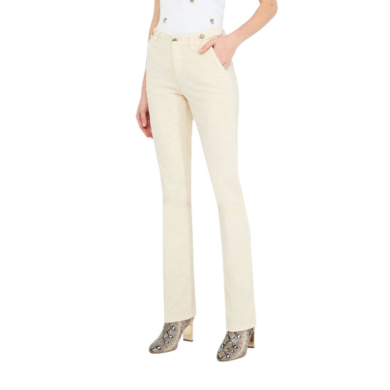Pantaloni bootcut Donna in velluto Beige modella frontale