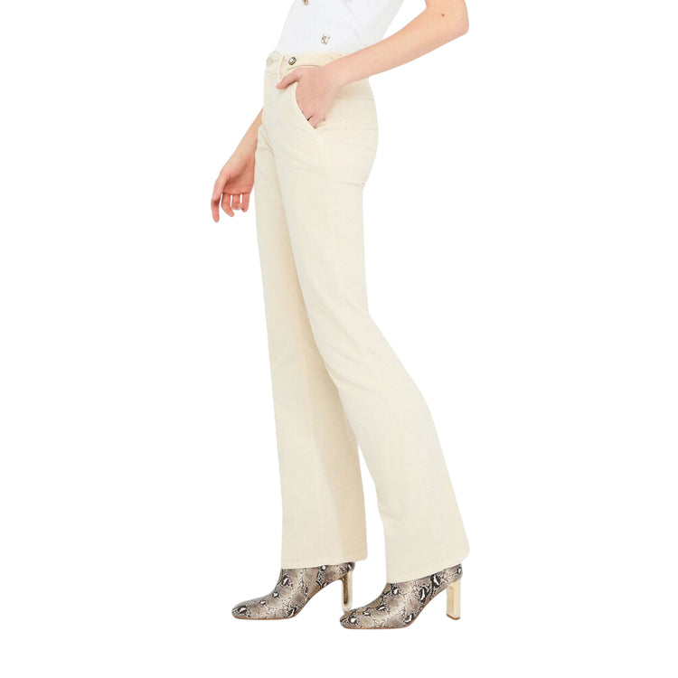 Pantaloni bootcut Donna in velluto Beige modella laterale