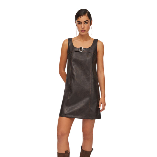 Vestito corto Donna in tessuto spalmato marrone modella frontale