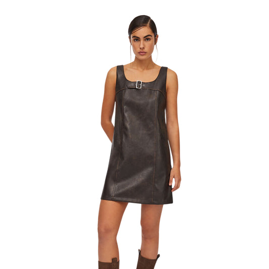 Vestito corto Donna in tessuto spalmato marrone modella frontale