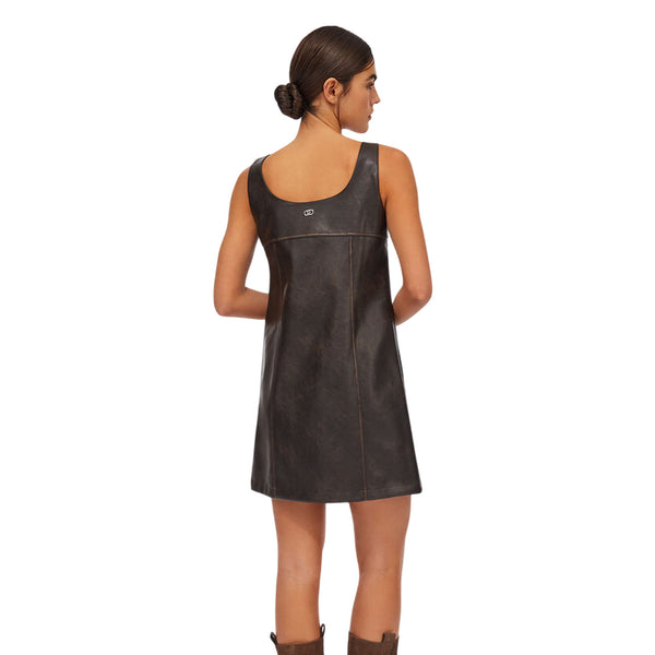 Vestito corto Donna in tessuto spalmato marrone modella retro