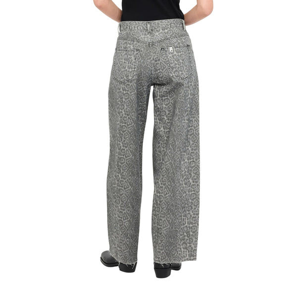 Pantaloni Donna flare con stampa animalier Grigio modella retro