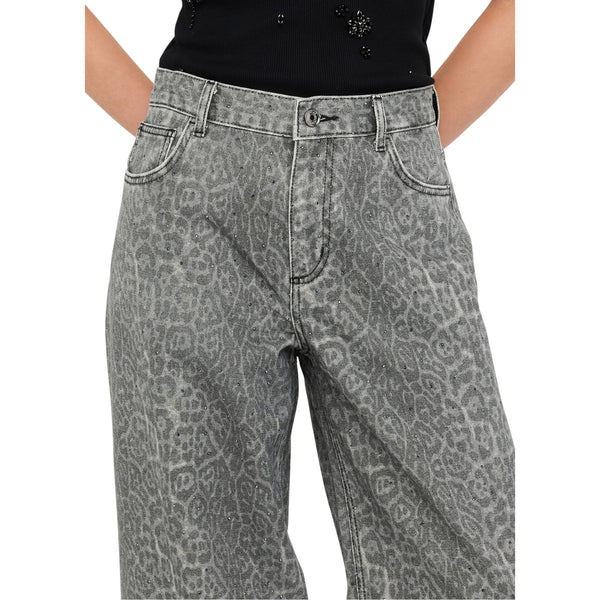 Pantaloni Donna flare con stampa animalier Grigio modella frontale ravvicinaat