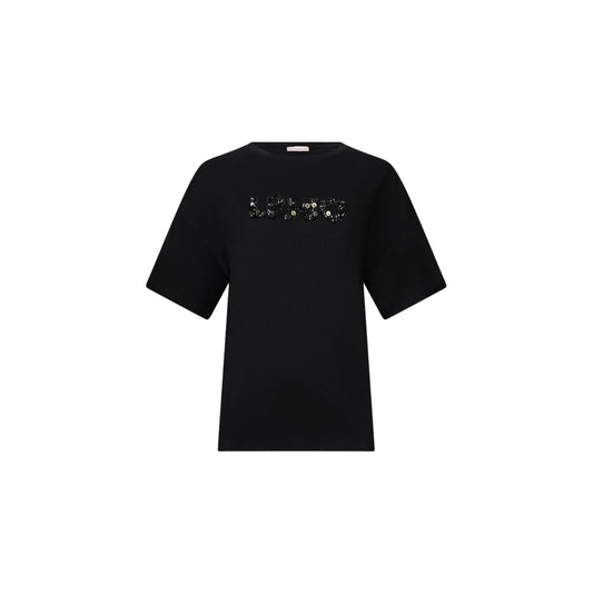 T-shirt Donna in nero con logo con strass e paillettes