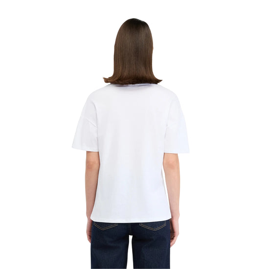 T-shirt Donna in bianco con logo con strass e pietre modella retro