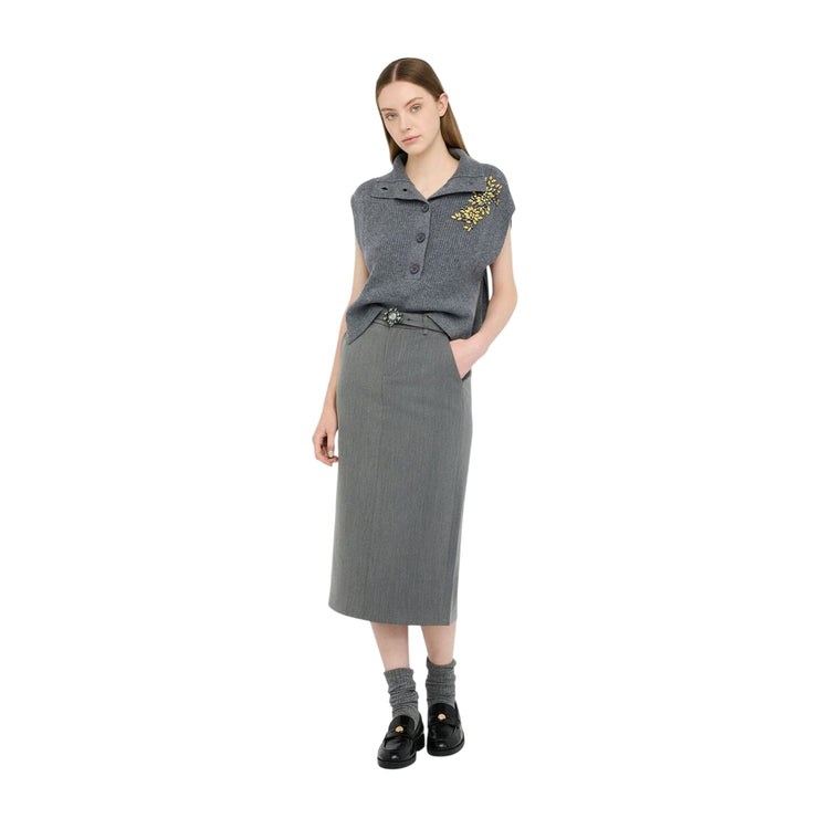 Gonna longuette Donna con cinta con gioiello Grigio modella frontale modella frontale