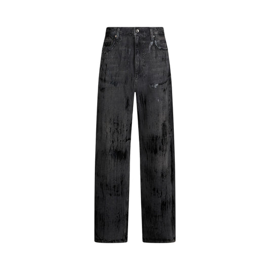 Jeans Donna flare con spalmature Nero