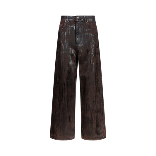Jeans Donna flare con spalmature Marrone