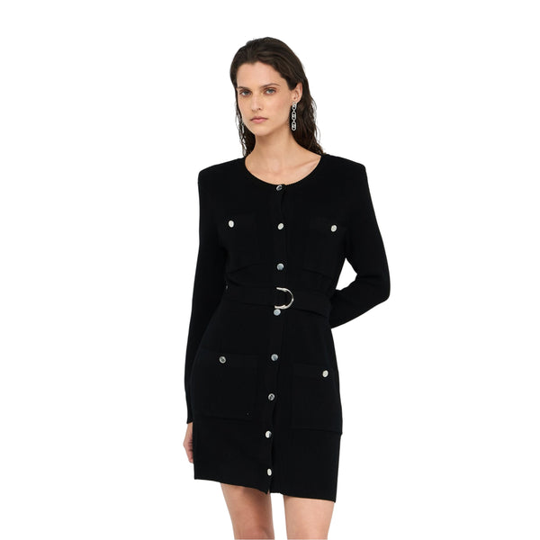 Abito Donna in maglia con spalline imbottite e bottoni modella frontale