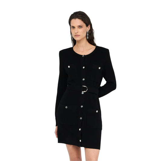 Abito Donna in maglia con spalline imbottite e bottoni modella frontale
