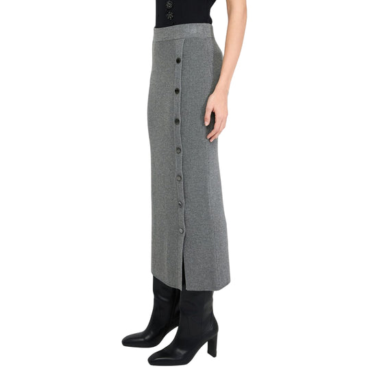 Gonna Donna lunga con bottoni Grigio modella laterale