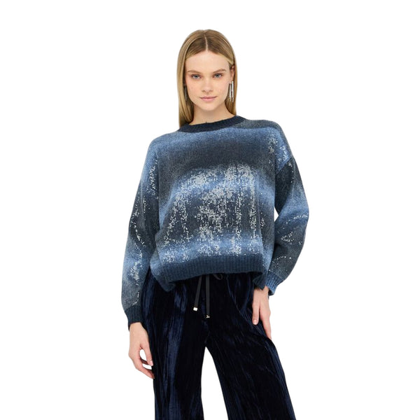 Maglia Donna sfumata con paillettes Blu modella frontale