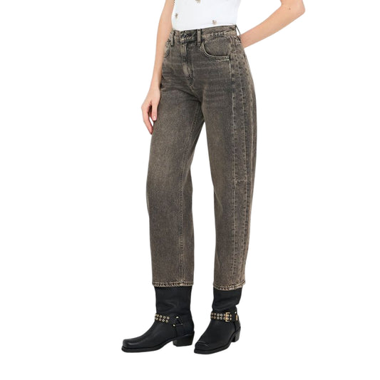 Jeans Donna modello boyfriend con glitter modella frontale