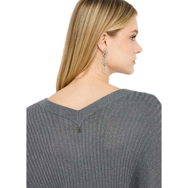 Maglia Donna a coste con scollo a V Grigio dettaglio retro