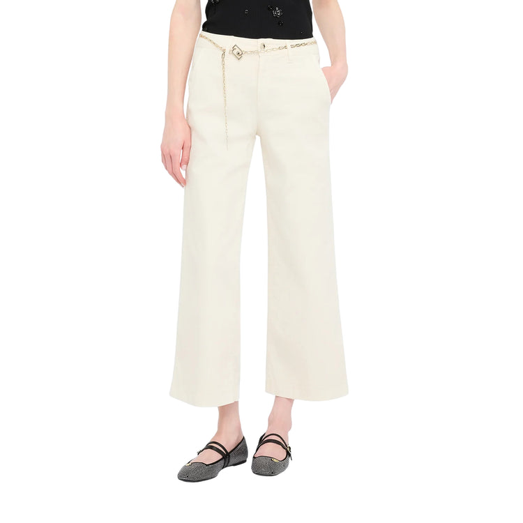 Pantaloni Donna flare cropped Beige chiaro modella frontale