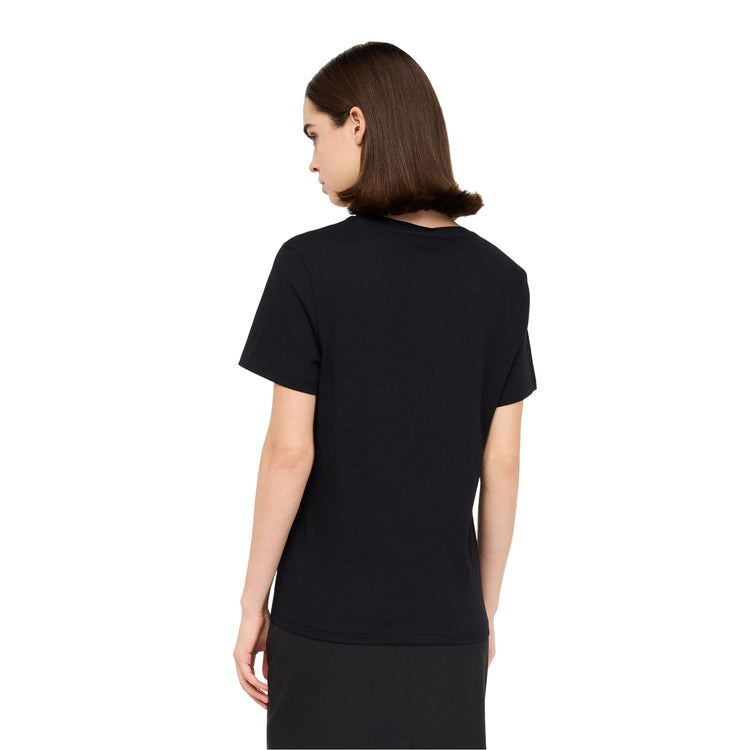 T-shirt Donna Nero con stampa e strass modella retro