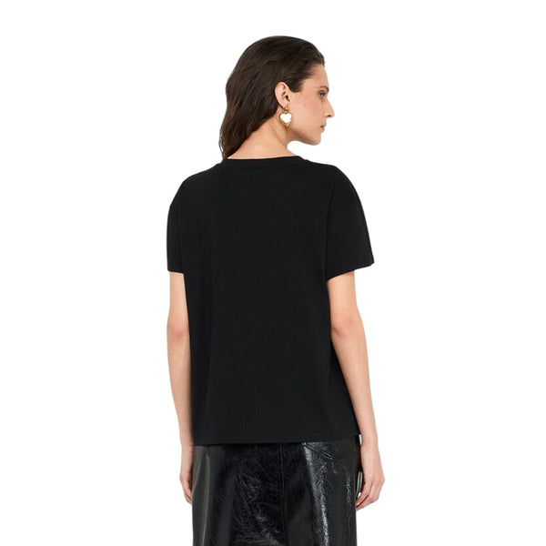 T-shirt Donna con grafica pinguino con paillettes Nero modella retro
