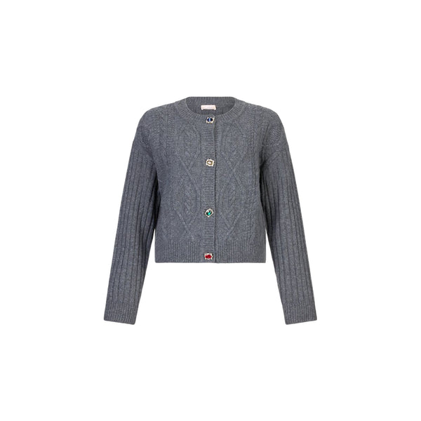 Cardigan Donna in lana Grigio con bottoni gioiello