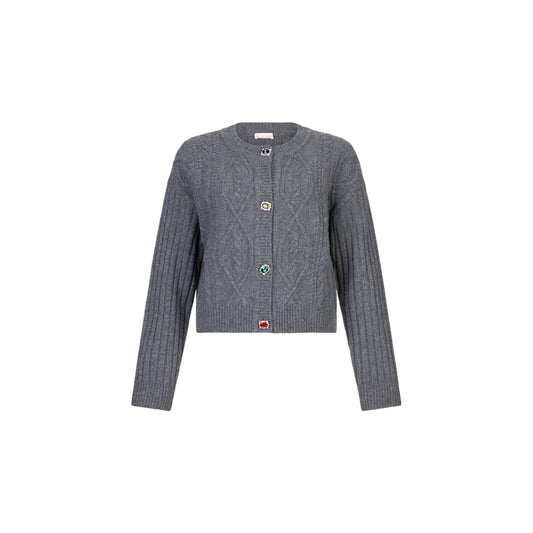 Cardigan Donna in lana Grigio con bottoni gioiello