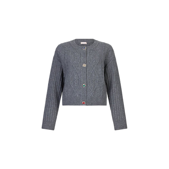 Cardigan Donna in lana Grigio con bottoni gioiello