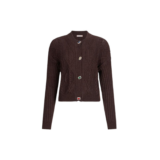 Cardigan Donna in lana Marrone con bottoni gioiello