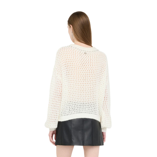 Maglia Donna lavorazione see-through Bianco modella retro