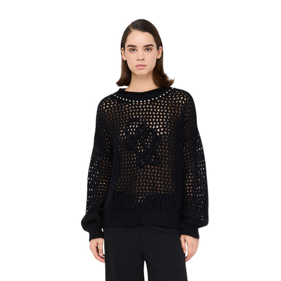 Maglia Donna lavorazione see-through Nero modella frontale