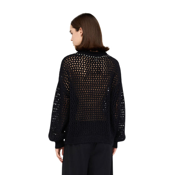 Maglia Donna lavorazione see-through Nero modella retro