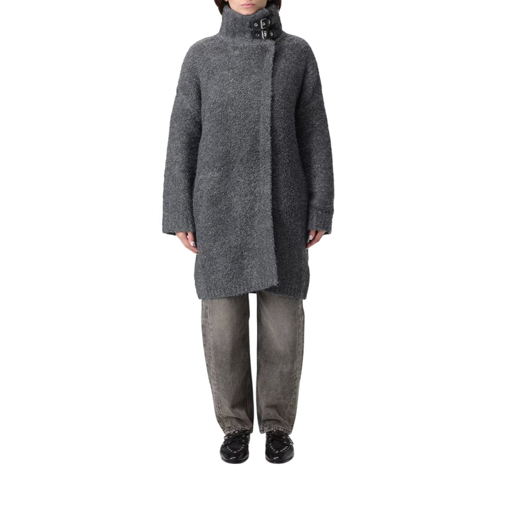 Cappotto Donna con colletto con fibbie Grigio modella frontale