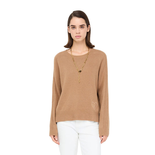 Maglia Donna in misto lana con intarsi Marrone modella frontale