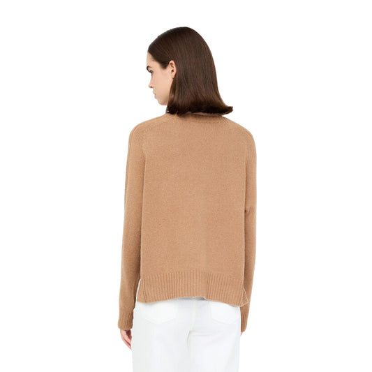 Maglia Donna in misto lana con intarsi Marrone modella retro