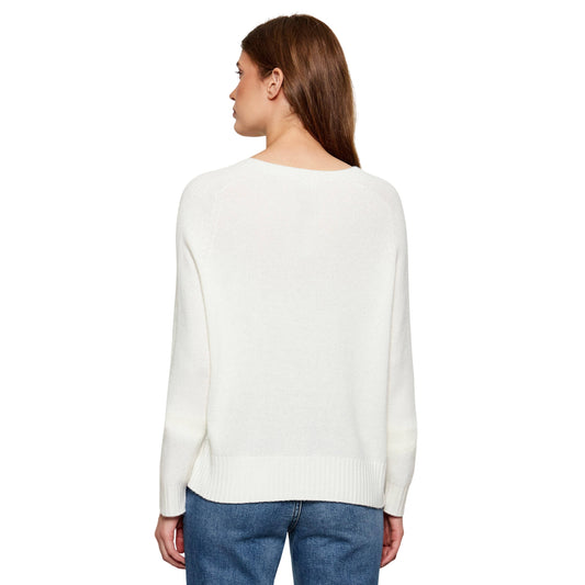 Maglia Donna in misto lana con intarsi Bianco modella retro