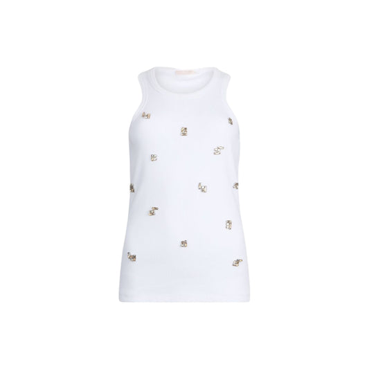 Top Donna con gioielli applicati frontalmente Bianco