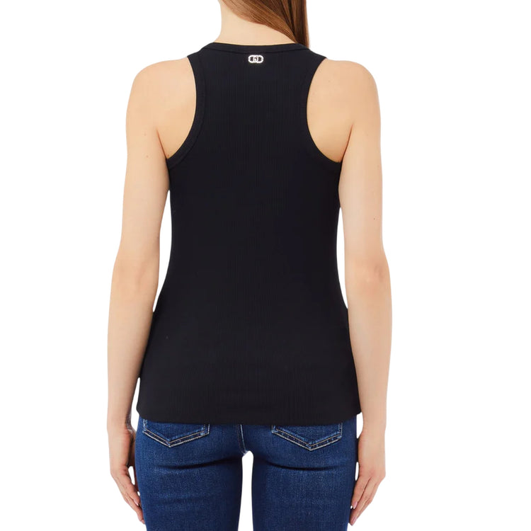 Top Donna con applicazioni gioiello Nero modella retro