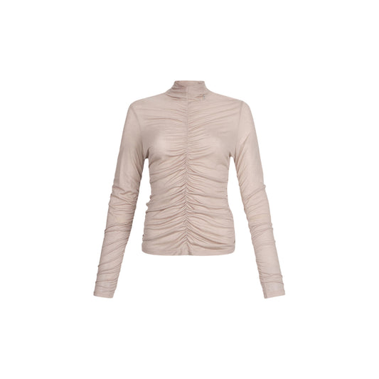 Top Donna arricciato in misto lana Beige